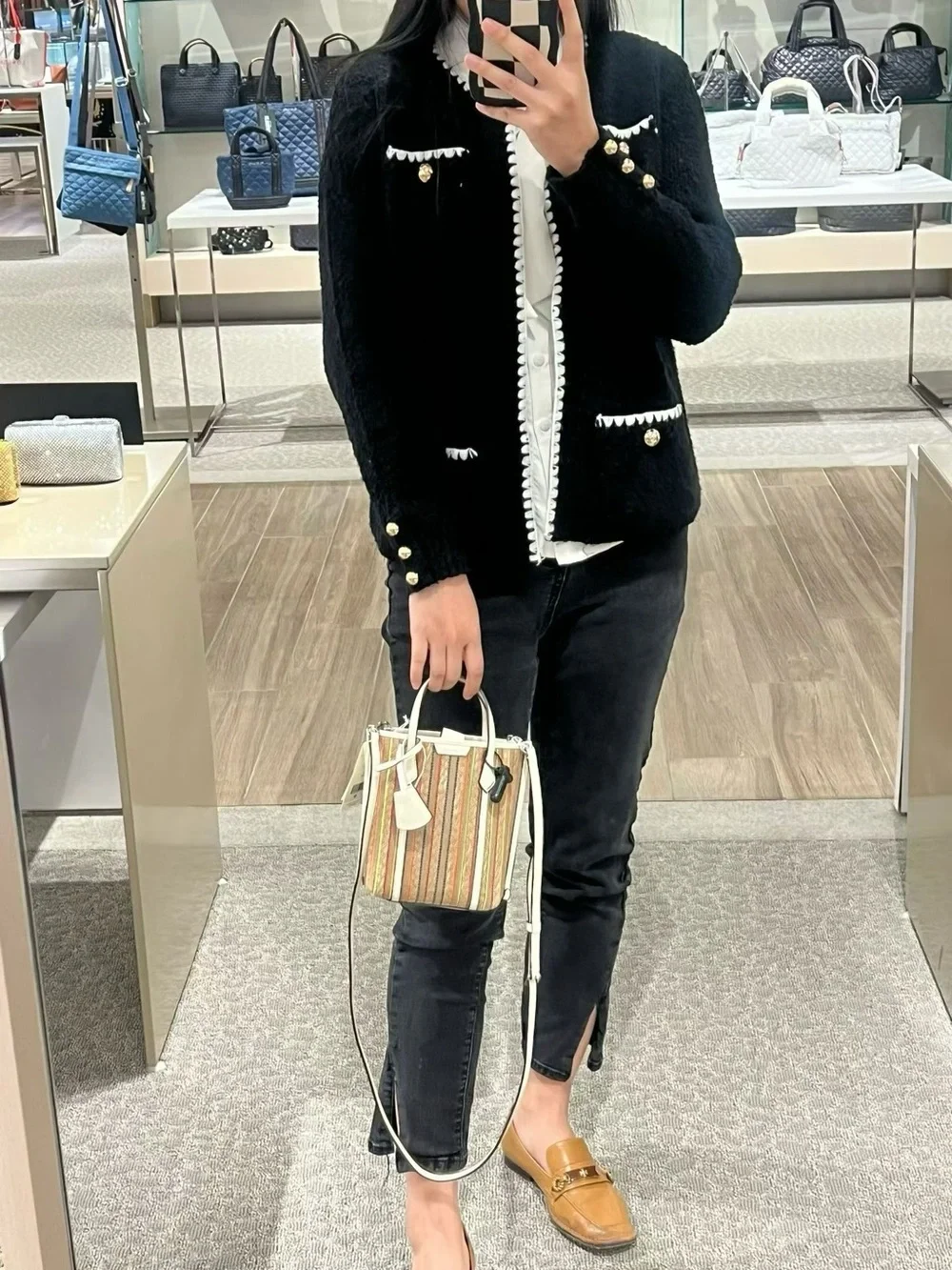 NWT Tory Burch Perry Mini Striped Raffia Tote